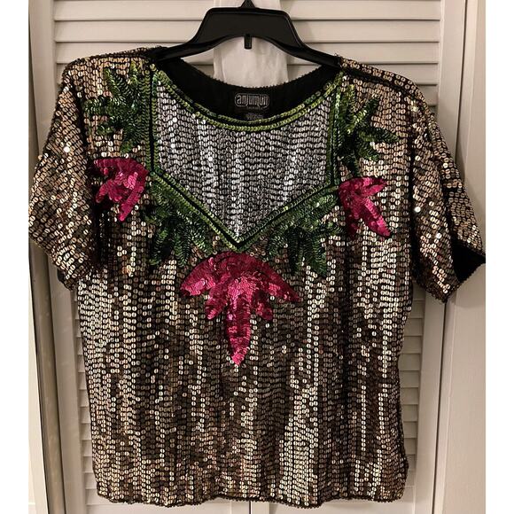 Vintage Anjumun 100% Silk Sequined Top 2X with 100% Rayon Lining A+ - Picture 1 of 7
